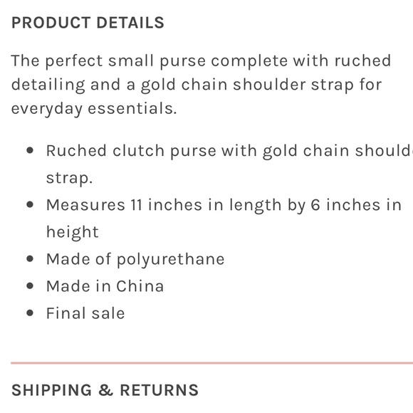 NWOT Madison West Ruched gold chain small bag - Picture 9 of 9